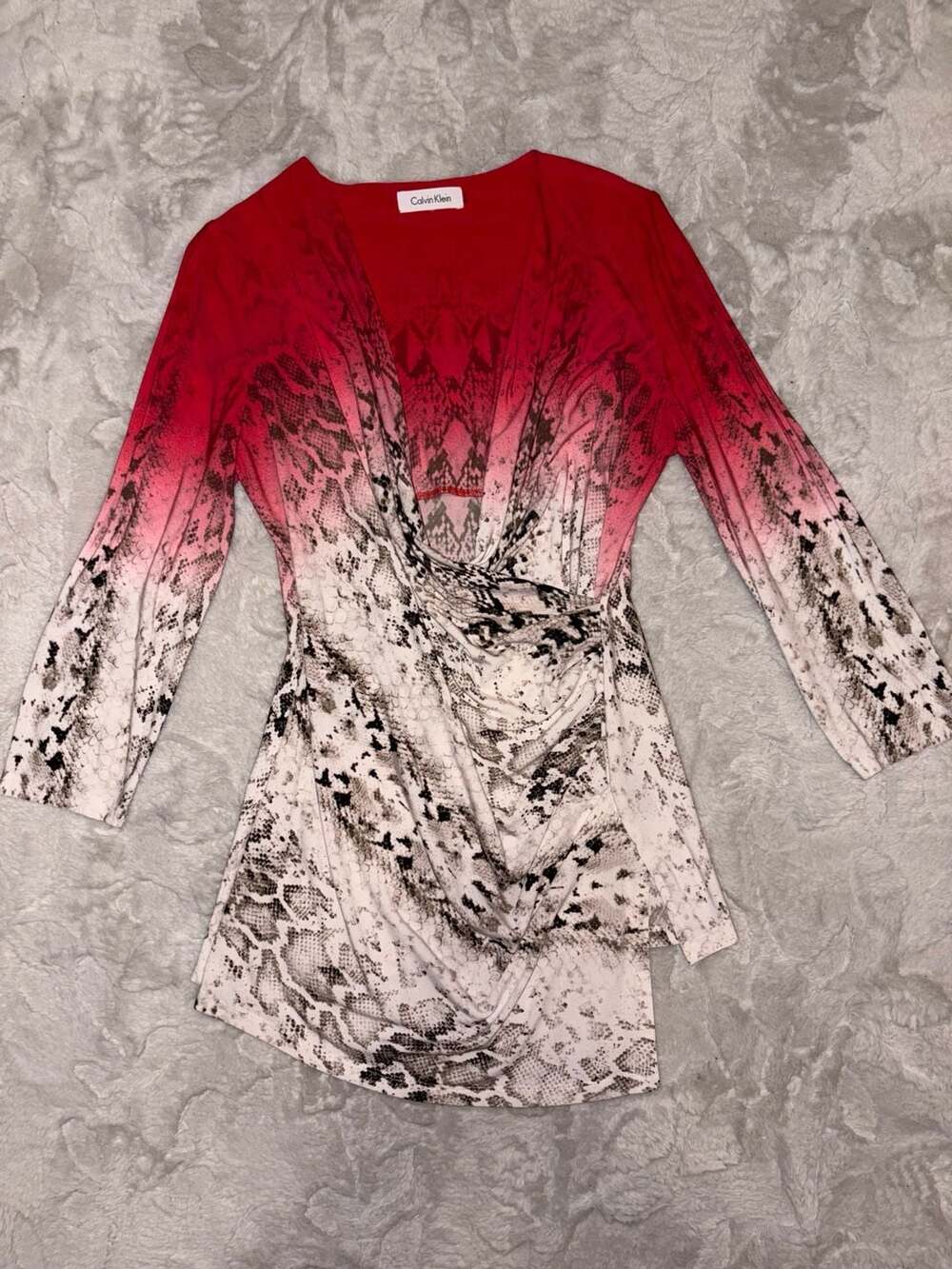 Calvin Klein Snake Print Ombre Faux Wrap Blouse